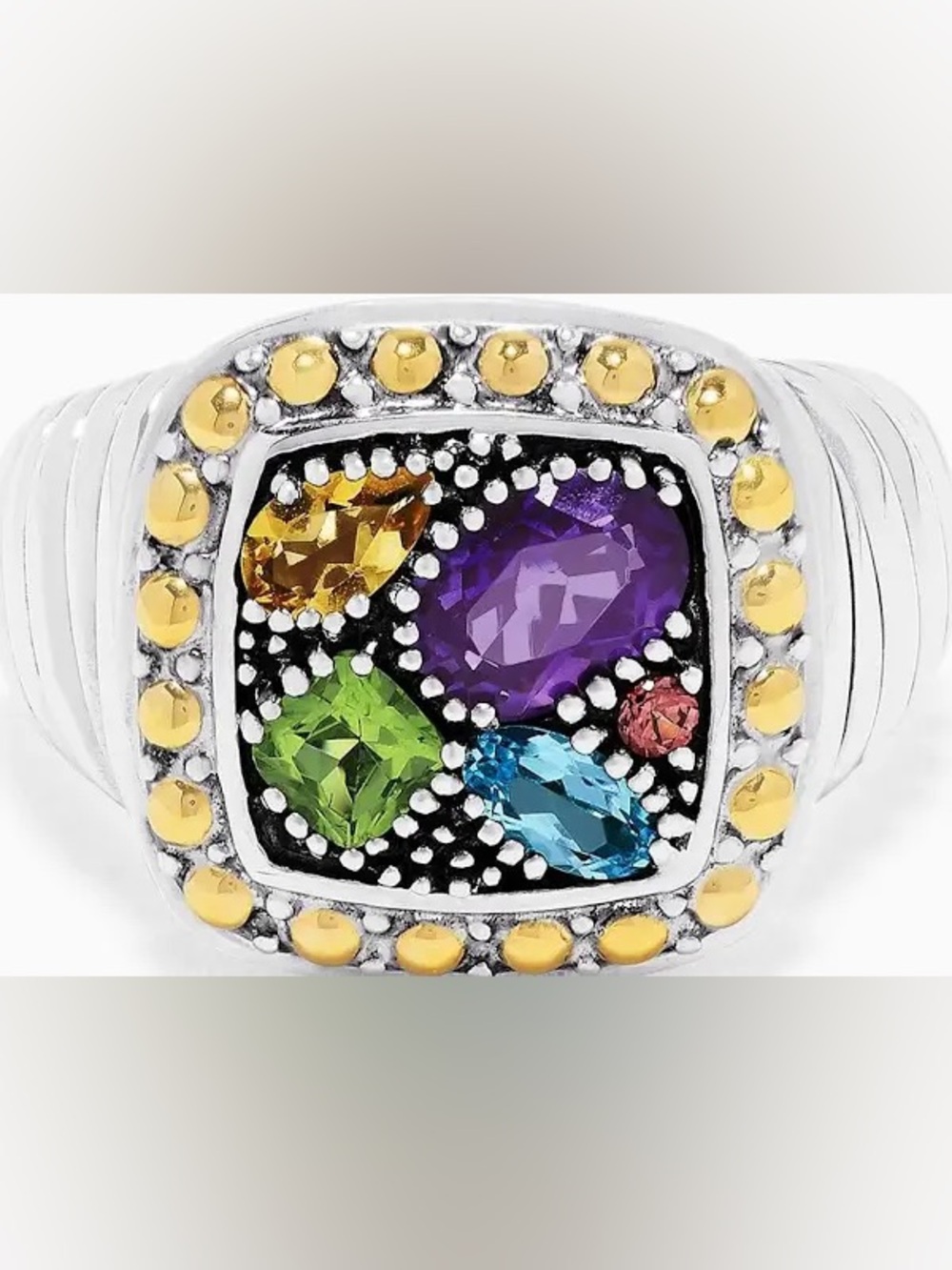 Effy 925 Sterling Silver & 18K Gold Accent Multi Gemstone Ring, 1.54 TCW